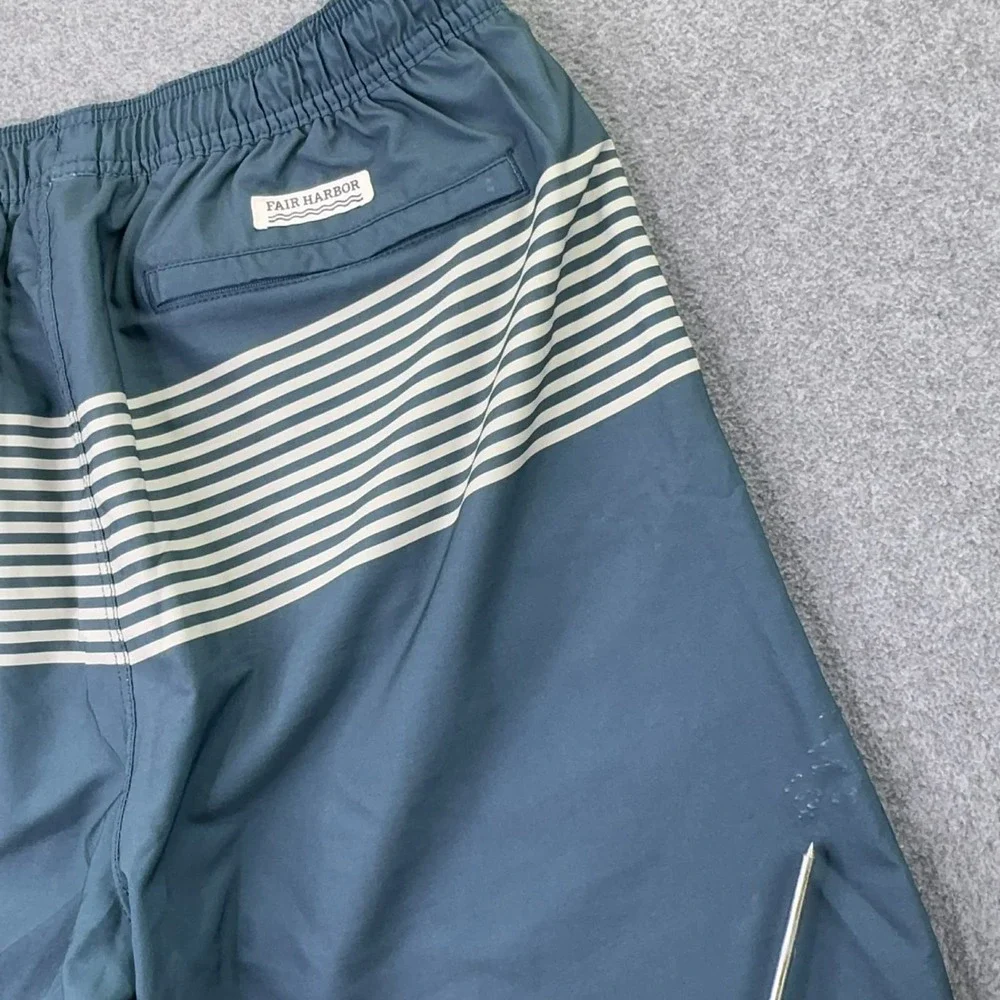 Fair Harbor Swim Trunk Shorts Men's XL Anchor Volley Striped Lined Zip Pocket 8